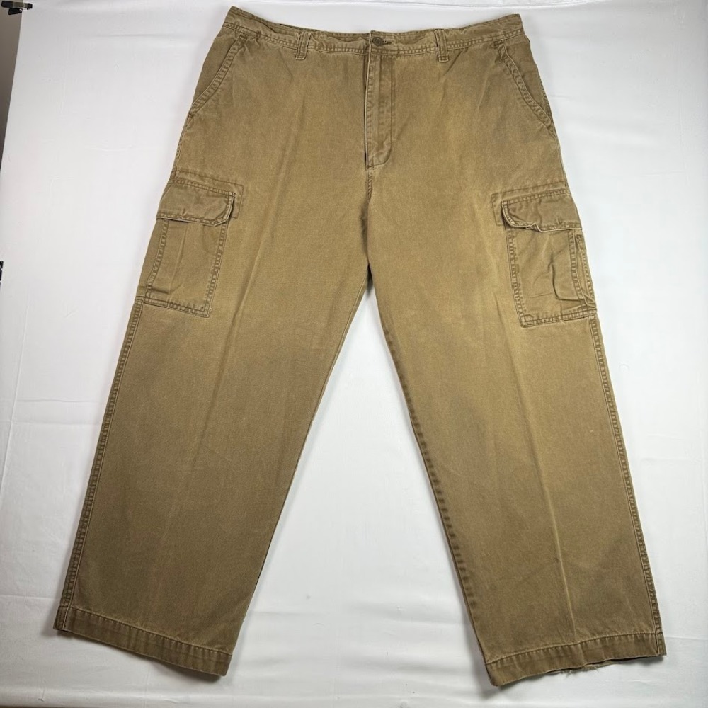 Old Navy Mens Cargo Pants 42x30 Tan Khaki Wide Leg Cotton Relaxed Utility